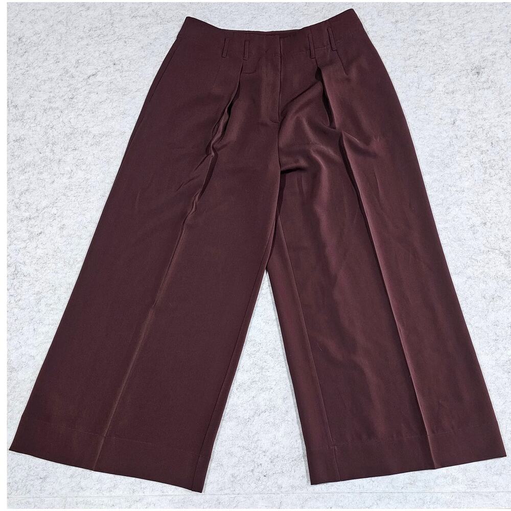 Brass Extra Wide Leg Dress Pants, Burgundy, High Waist, Belt Loops, Size 12 (27)